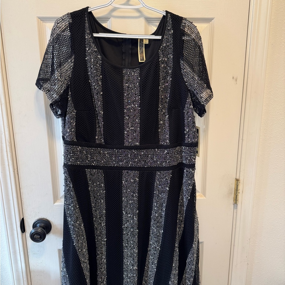 Julian Taylor Black and Silver Midi Dress
